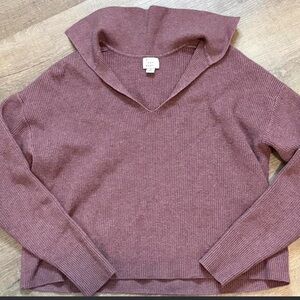 a new day Mauve Ribbed V-Neck Fold-Over Collar Sweater